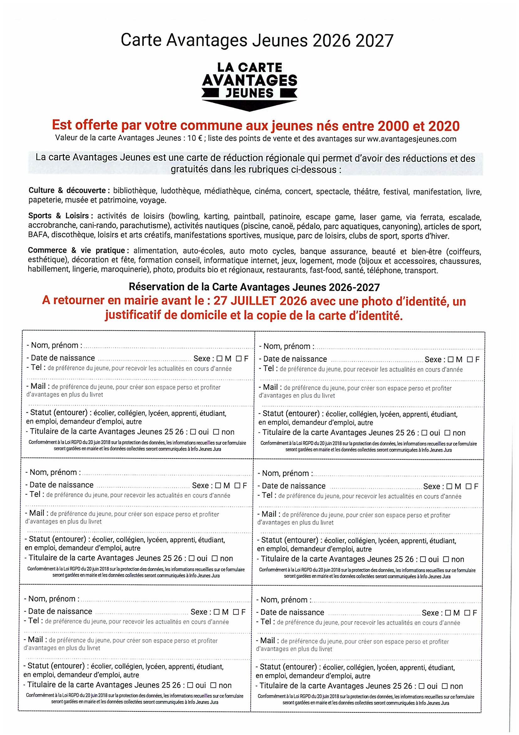 bon réservation carte avantages jeunes